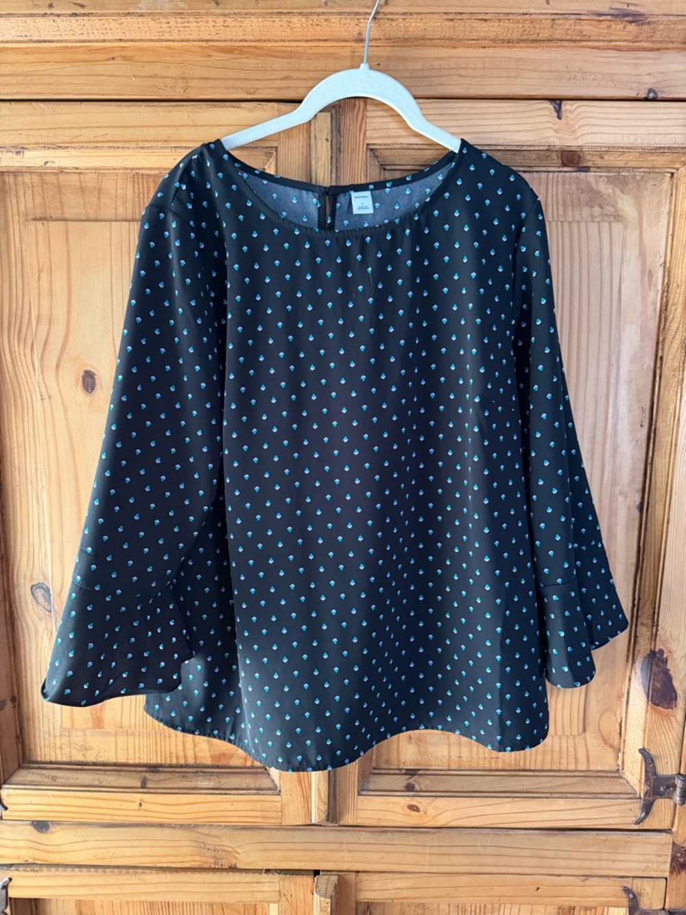 Old Navy Black Blouse with Teal Dot Print - Women's Top